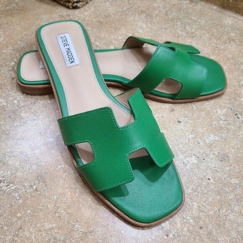 Steve Madden Womens Hadyn Green Leather Slide Sandals Size 10 women’s NWB
